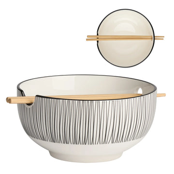 Kiri Porcelain Noodle Bowl with Chopsticks - Black Line