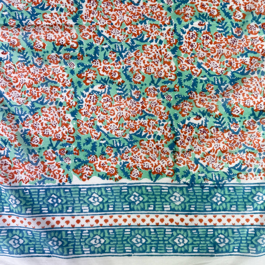 Amara Hand Block Printed Scarf: Lt. Green/Coral