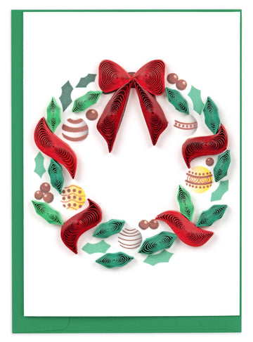 Holiday Wreath with Ornaments Gift Enclosure Mini Quilling Card