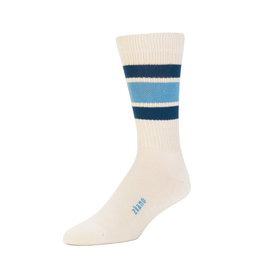 Zkano Men's 1991 Retro Stripe Cushioned Crew Socks Sky Blue