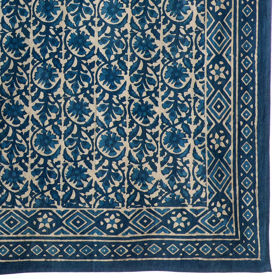 Indigo Dabu Jasmine Block Print Tablecloth