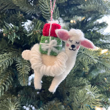 Llama with Presents Felt Ornament