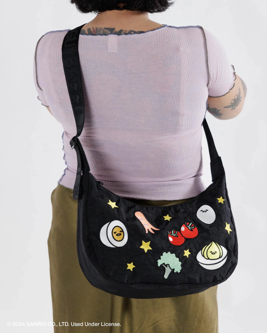 BAGGU Medium Nylon Crescent Bag Embroidered Gudetama