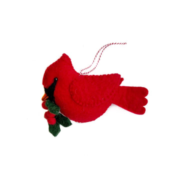 Cardinal with Holly Felt Wool Ornament