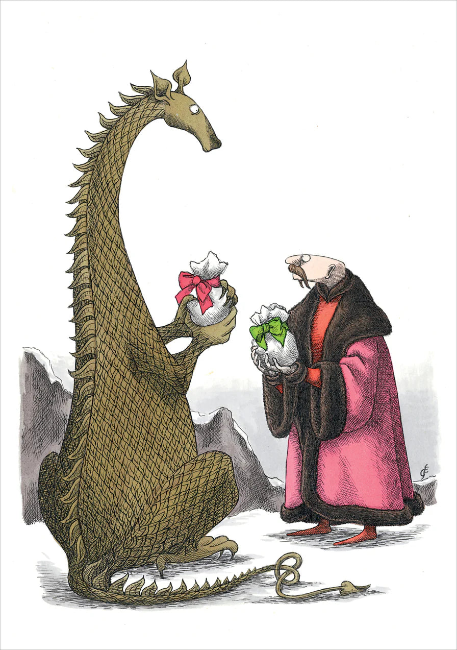 Edward Gorey: Dragon and Man Exchange Gifts Holiday Cards