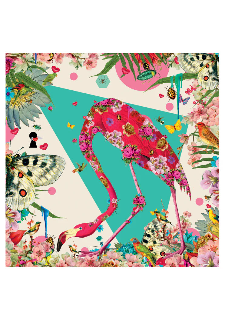 David Krovblit: Flamingo in the Flower Jungle Birthday Card