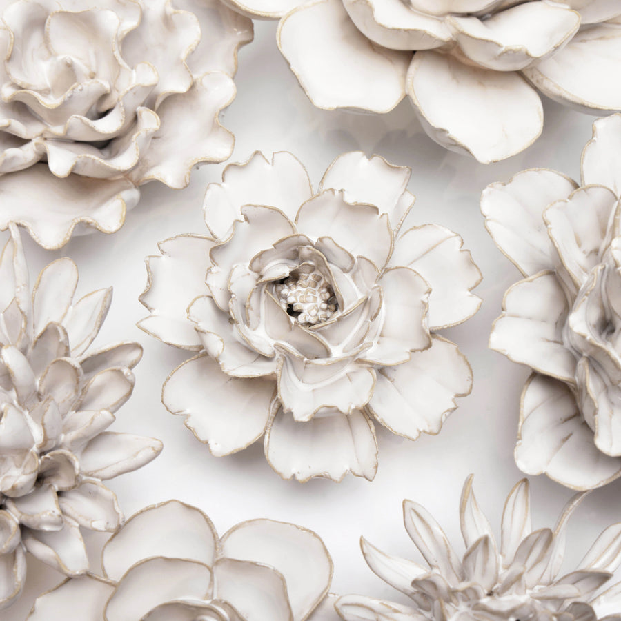 Ceramic Flower Wall Art Ivory Collection - Rose