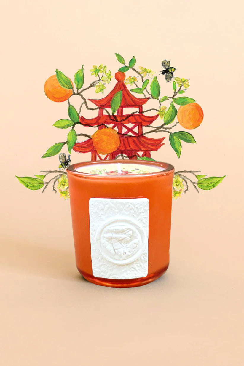 Hot Orange Pagoda Intaglio Candle