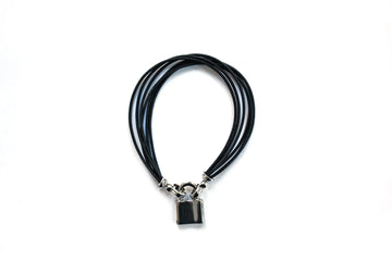 Black Wire Bracelet with Lock Pendant