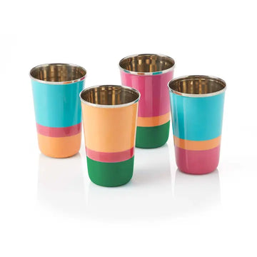 Multicolor Bright Stripe Steel Cups - Set of 4