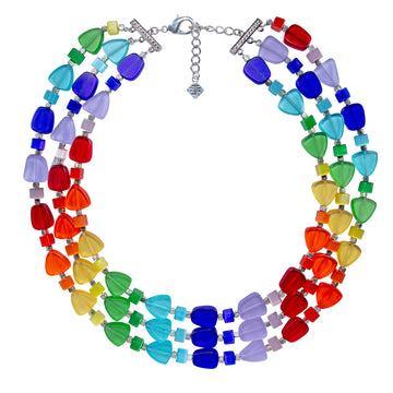 RAINBOW 3 STRAND FROSTED GLASS TRIANGLE, FIBER OPTIC CHOKER