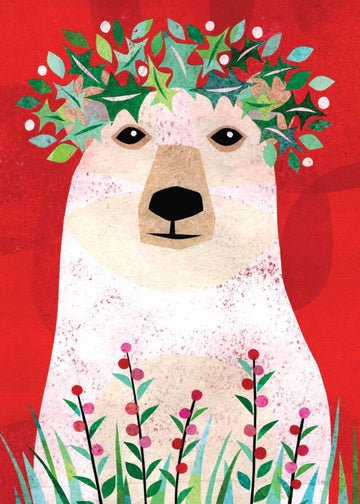 Flower Polar Bear Boxed Holiday Cards