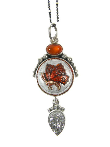 Dragonfly Czech Glass, Druzy, Hessonite, Agat Necklace