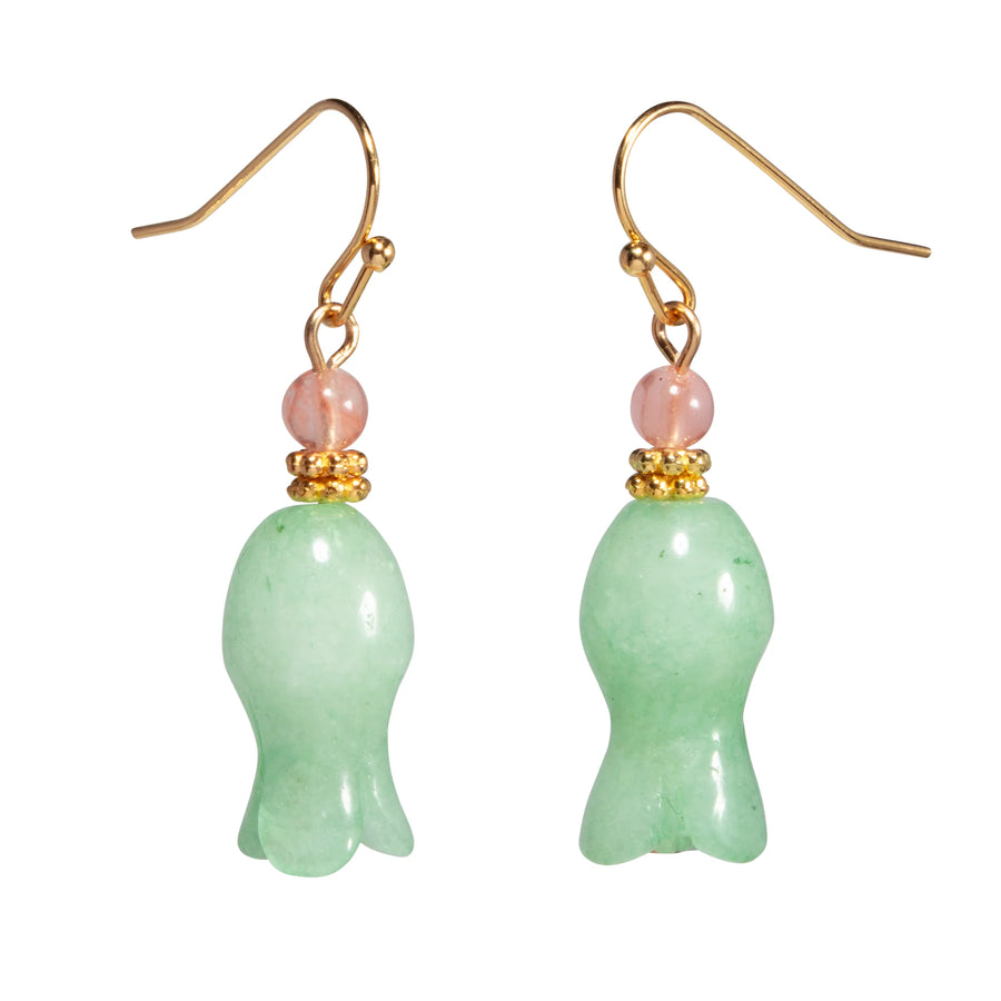 Carved Jade Flower Earrings