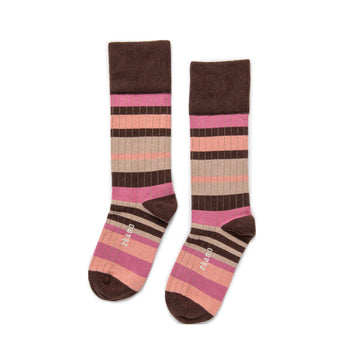 Zkano Sweater Stripe Women's Calf Height Socks Cocoa