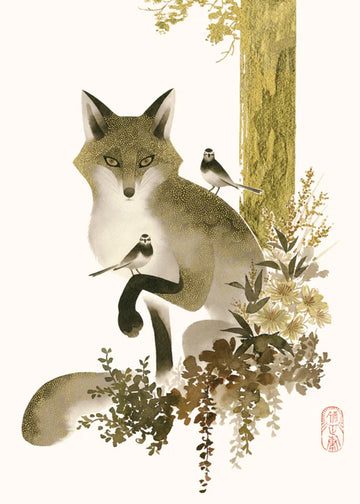 Fox and Birds Foil Embossed Card