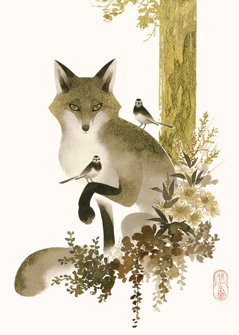 Fox and Birds Foil Embossed Card