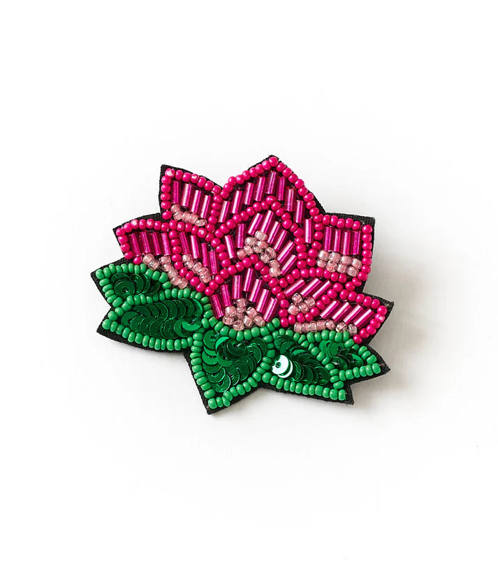 Bala Mani Beaded Lotus Brooch - Handmade, Fair Trade