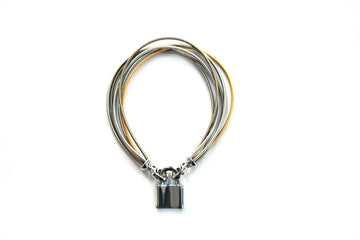 Multi Metal Wire Bracelet with Lock Pendant
