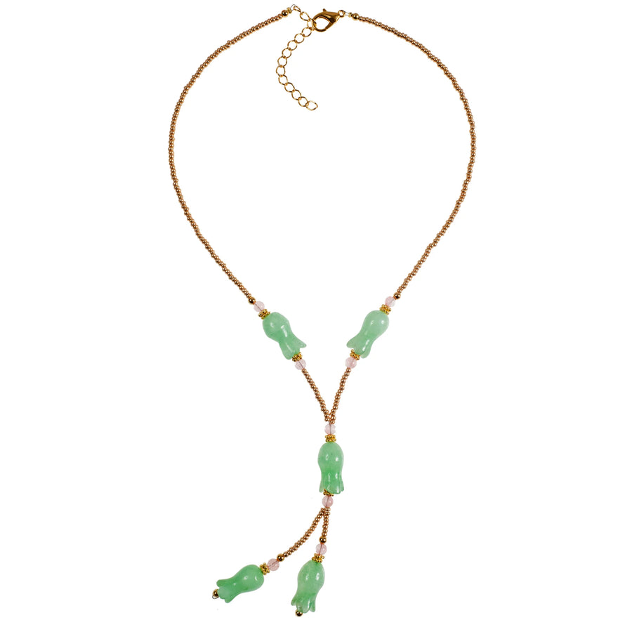 Double Drop Carved Jade Flower Necklace