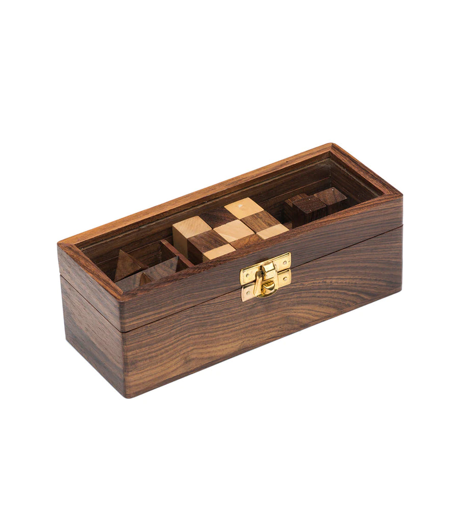Geometric Puzzle Game Trio Gift Set - Hand Carved Wood