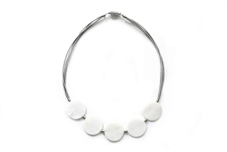 Silver Necklace with White Mother of Pearl Flat Discs