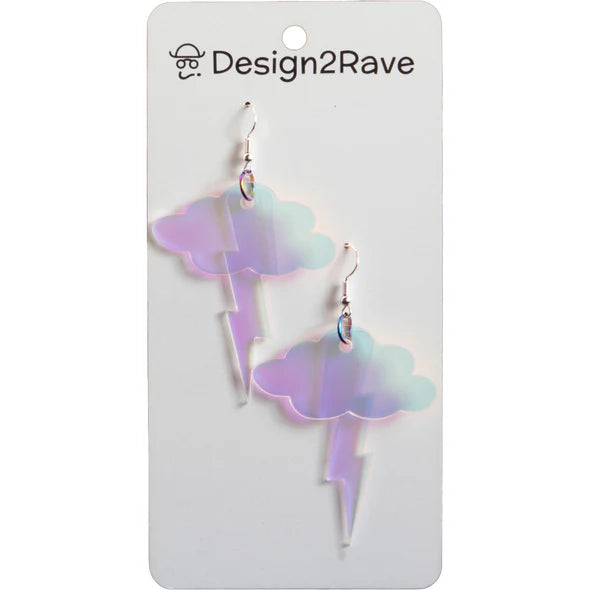 Iridescent Acrylic Cloud and Lightning Bolt Earrings