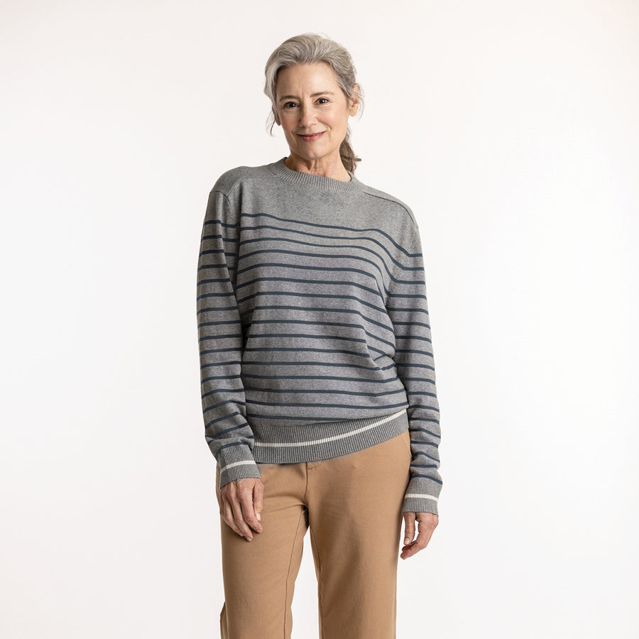 Classic Crew Sweater Heather Grey Stripe