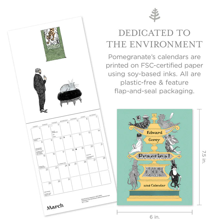Edward Gorey: Practical Cats 2026 Mini Wall Calendar