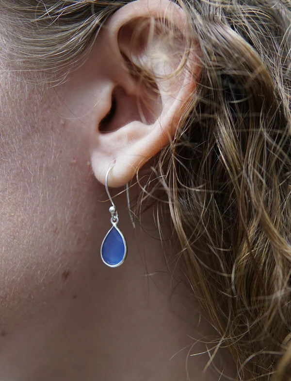 Raindrop Sterling Earrings Blue Chalcedony