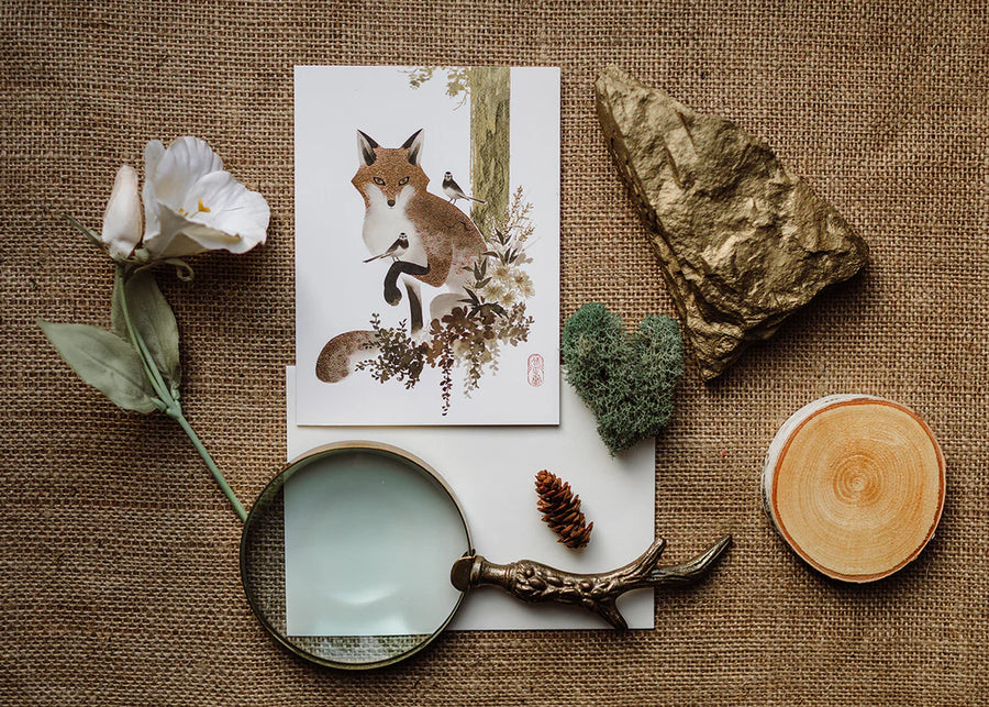 Fox and Birds Foil Embossed Card
