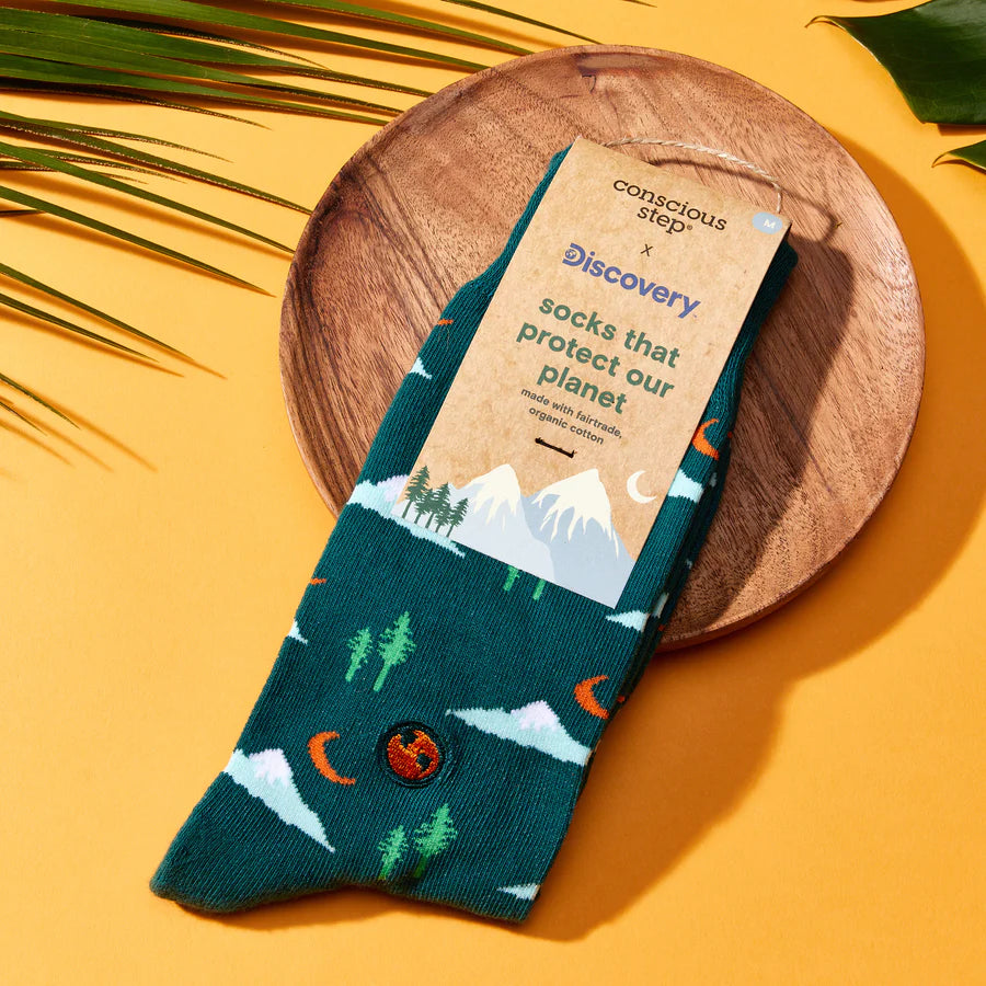 Protect Our Planet Socks: Mountain Peaks SMALL Green