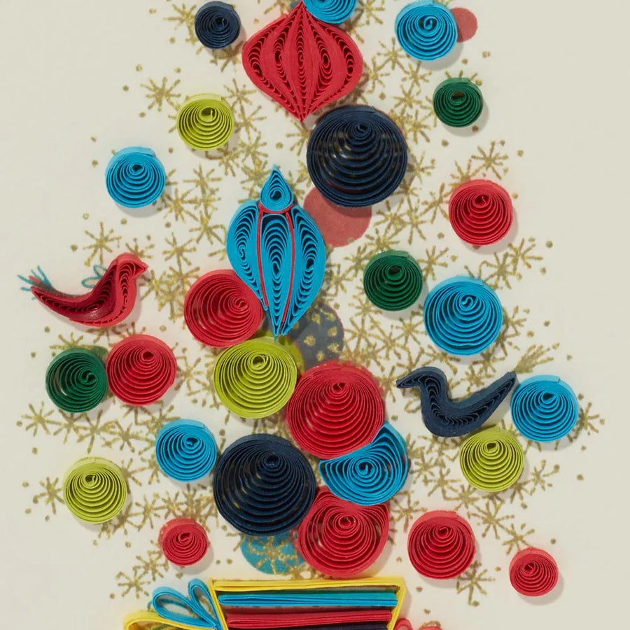 Golden Christmas Tree Quilled Holiday Card