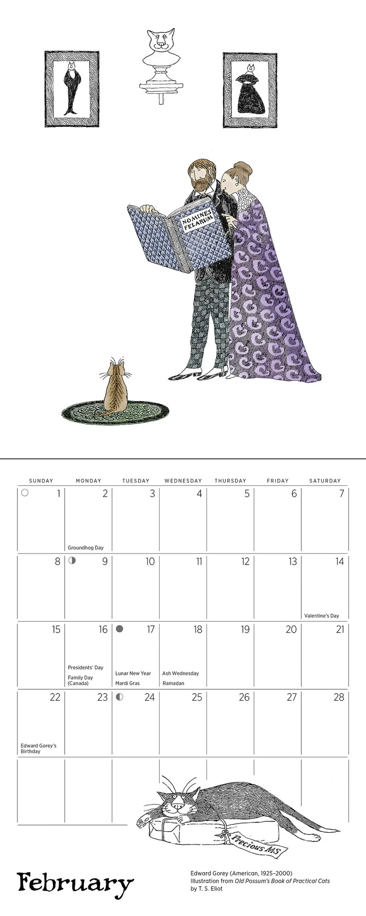 Edward Gorey: Practical Cats 2026 Mini Wall Calendar