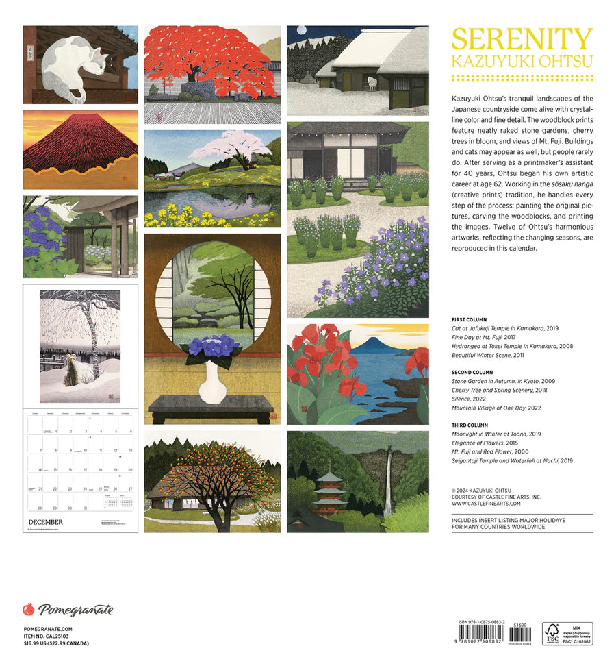 Serenity: Kazuyuki Ohtsu 2025 Wall Calendar