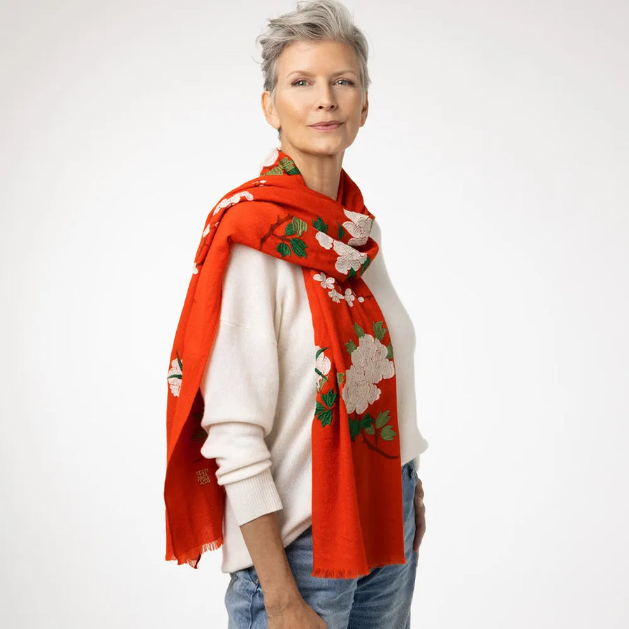 Edo Blossoms and Butterflies Embroidered Shawl
