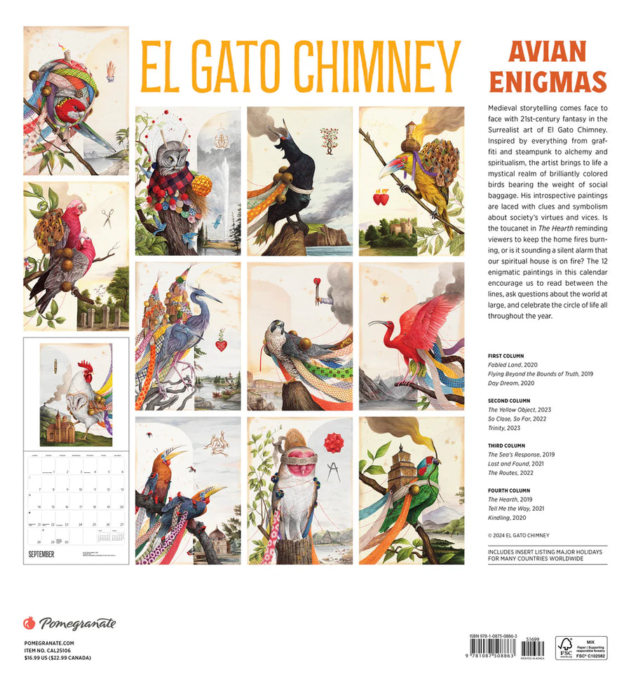 El Gato Chimney: Avian Enigmas 2025 Wall Calendar