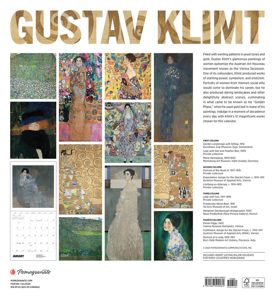 Gustav Klimt 2025 Wall Calendar