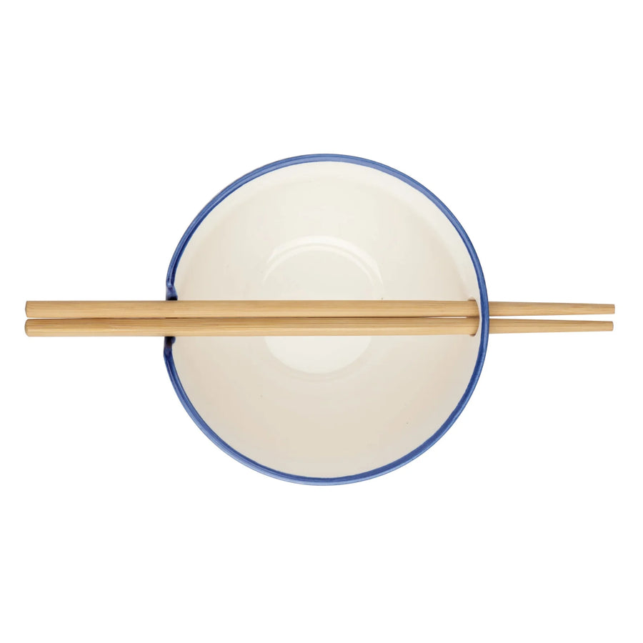 Kiri Porcelain Noodle Bowl with Chopsticks Set of 2 - Blue Zen Weave