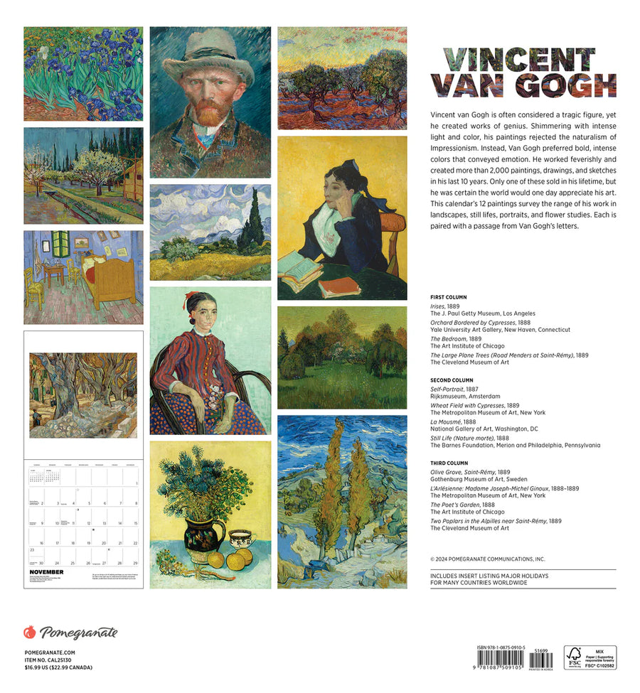 Vincent van Gogh 2025 Wall Calendar