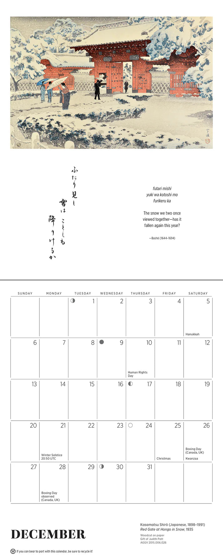 Haiku: Japanese Art and Poetry 2026 Mini Wall Calendar