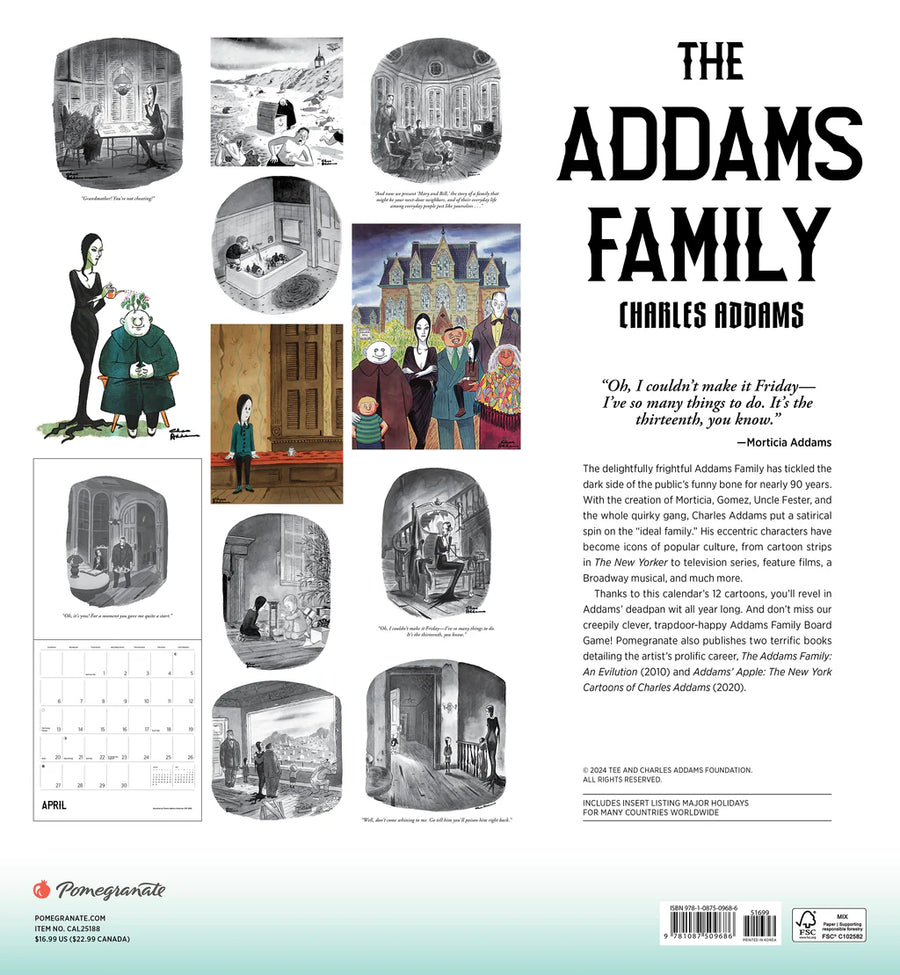 Charles Addams: The Addams Family 2025 Wall Calendar