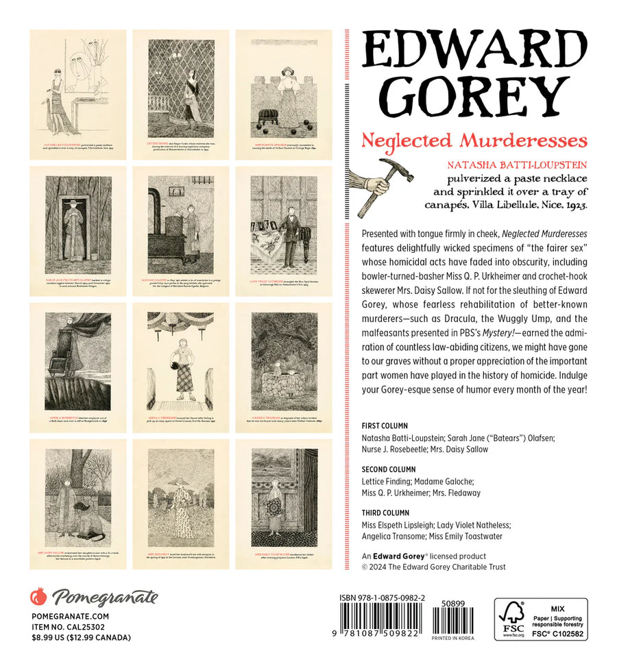 Edward Gorey: Neglected Murderesses 2025 Mini Wall Calendar