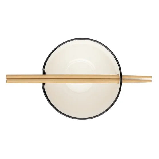 Kiri Porcelain Noodle Bowl with Chopsticks Set of 2 - Black Line