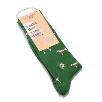 Save Dogs Socks: Spotted Doggos MEDIUM Green