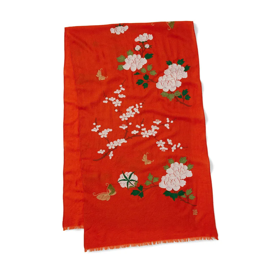 Edo Blossoms and Butterflies Embroidered Shawl