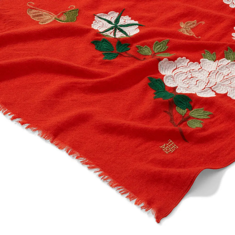 Edo Blossoms and Butterflies Embroidered Shawl