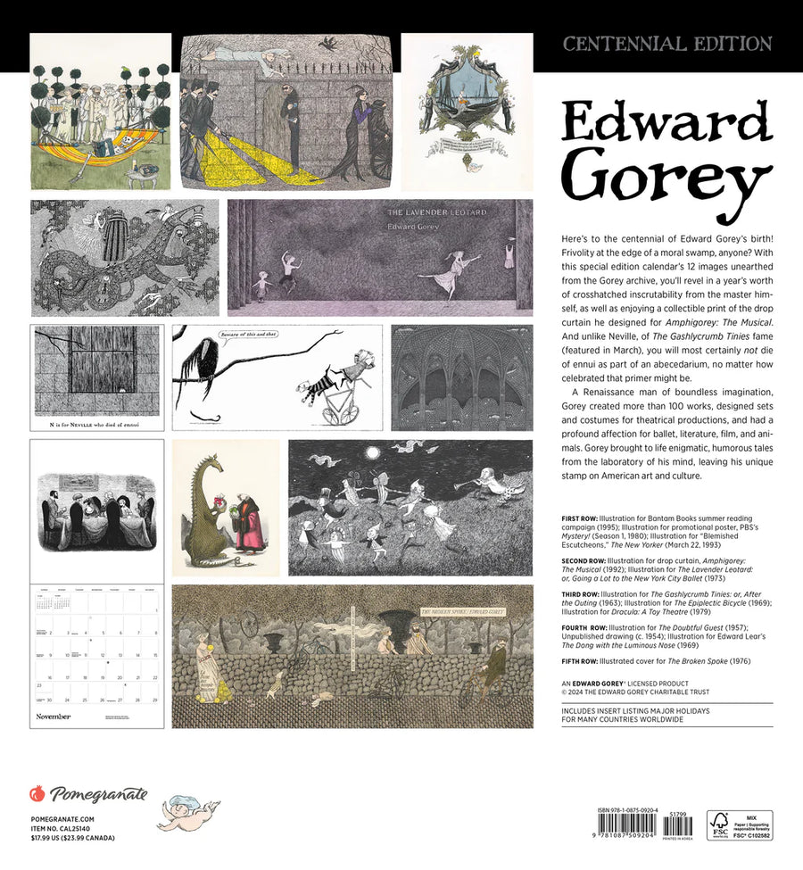 Edward Gorey: Centennial Edition 2025 Wall Calendar