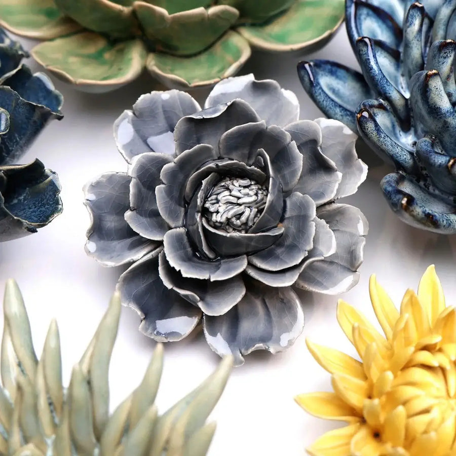 Ceramic Flower Wall Art Rose Grey 6: Rose Grey