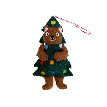 Bear in Christmas Tree Felt Wool Ornament